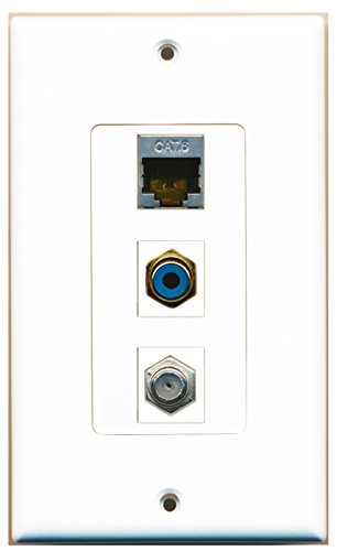 RiteAV 1 Port RCA Blue 1 Port Coax Cable TV- F-Type 1 Port Shielded Cat6 Ethernet Wall Plate OVERSIZED