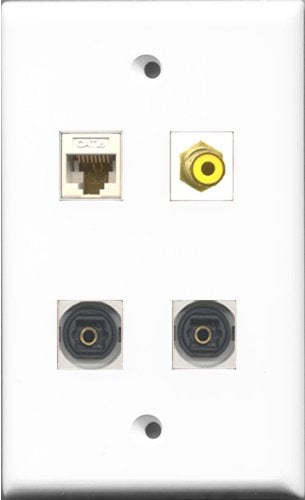 RiteAV 1 Port RCA Yellow 2 Port Toslink and 1 Port Cat6 Ethernet White Wall Plate