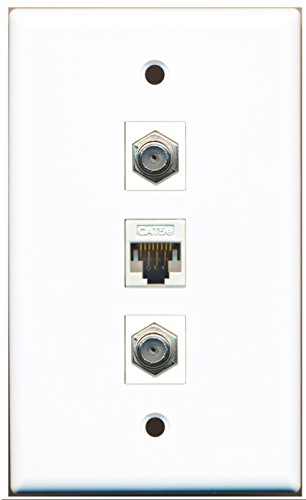 RiteAV - 2 Port Coax Cable TV- F-Type 1 Cat5e Ethernet White Wall Plate
