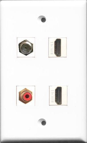 RiteAV - 2 Port HDMI and 1 Port RCA Red and 1 Port Coax Cable TV- F-Type Wall Plate