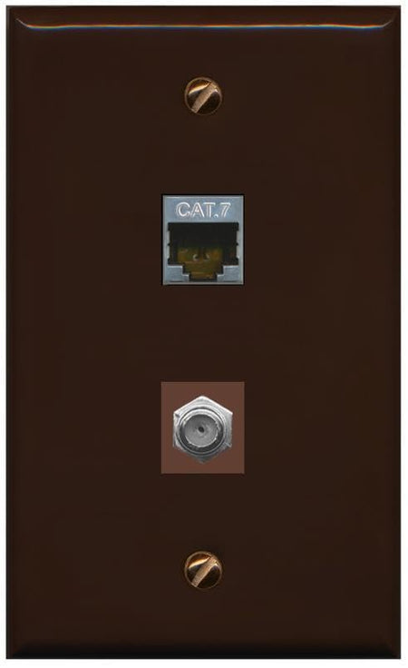 RiteAV Coax and Cat7 Wall Plate - Flat [Brown/Brown]