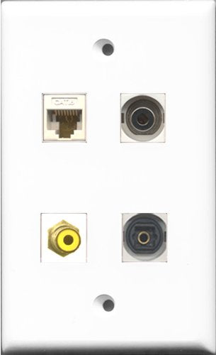 RiteAV 1 Port RCA Yellow and 1 Port Toslink and 1 Port 3.5mm and 1 Port Cat6 Ethernet White Wall Plate