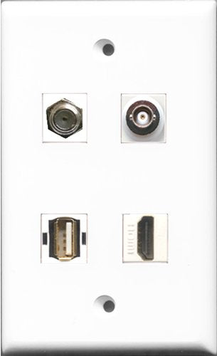 RiteAV 1 Port HDMI and 1 Port Coax Cable TV- F-Type and 1 Port USB A-A and 1 Port BNC Wall Plate