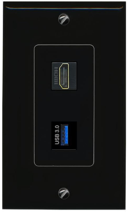 RiteAV HDMI USB-3 Wall Plate Decorative [Black]