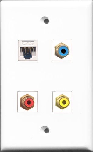 RiteAV 1 Port RCA Red and 1 Port RCA Yellow and 1 Port RCA Blue and 1 Port Cat5e Ethernet White Wall Plate