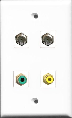 RiteAV 1 Port RCA Yellow and 1 Port RCA Green 2 Port Coax Cable TV- F-Type Wall Plate