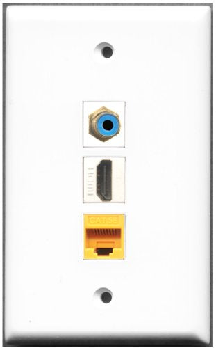 RiteAV - 1 Port HDMI 1 RCA Blue 1 Cat5e Ethernet Yellow Wall Plate