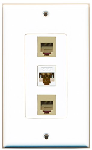 RiteAV 2 Port Phone RJ11 RJ12 Beige 1 Port Cat6 Ethernet White Wall Plate OVERSIZED