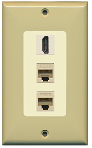 RiteAV - 1 Port HDMI 2 Port Cat6 Ethernet Decorative Wall Plate - Ivory/Light Almond