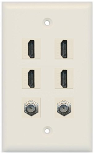 RiteAV - 4 Port HDMI 2 Port Coax Cable TV- F-Type Wall Plate - Light Almond