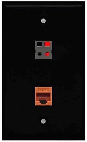 RiteAV - Black 1 Port Cat6 Ethernet Orange 1 Port Speaker Wall Plate