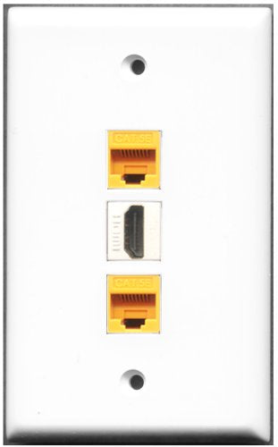 RiteAV - 1 Port HDMI 2 Port Cat5e Ethernet Yellow Wall Plate