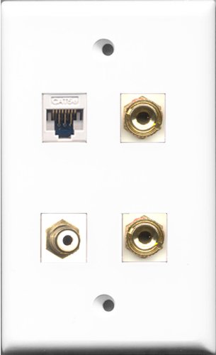 RiteAV - 1 Port RCA White and 1 Port Cat5e Ethernet White 2 Port Banana Speaker Wall Plate
