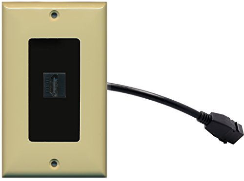 RiteAV (1 Gang Decorative) HDMI Wall Plate w/Pigtail Extension Cable Ivory (Black Insert)