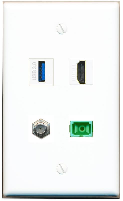 RiteAV - COAX HDMI SC-APC Singlemode Simplex USB-3 Wall Plate Flat White