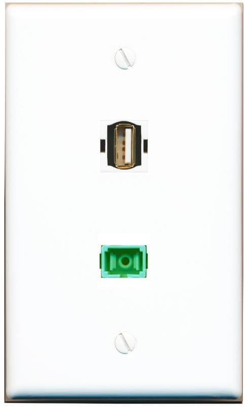 RiteAV 1 Port SC/APC Singlemode Simplex USB2 Flat Wall Plate White