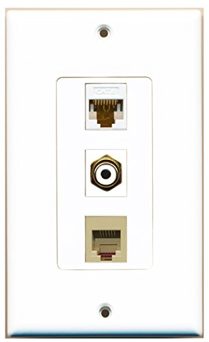 RiteAV 1 Port RCA White 1 Port Phone RJ11 RJ12 Beige 1 Port Cat6 Ethernet White Wall Plate OVERSIZED