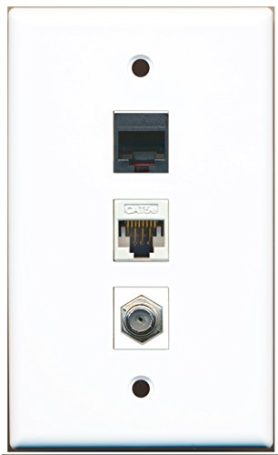 RiteAV - 1 Port Coax Cable TV- F-Type 1 Phone RJ11 RJ12 1 Cat5e Ethernet Wall Plate - White