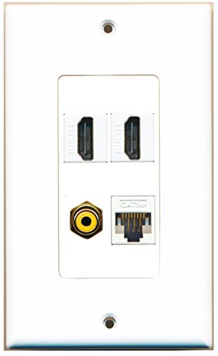 RiteAV 2 Port HDMI 1 Port RCA Yellow 1 Port Cat5e Ethernet White Wall Plate OVERSIZED