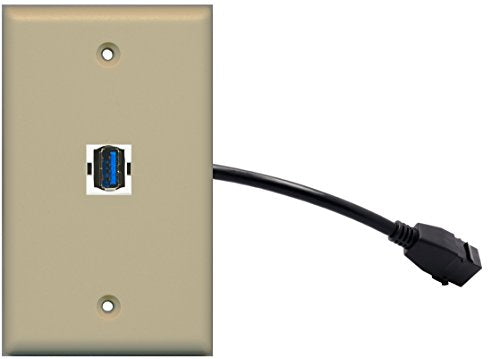 RiteAV (1 Gang Flat USB 3 Wall Plate w/Pigtail Extension Cable Ivory