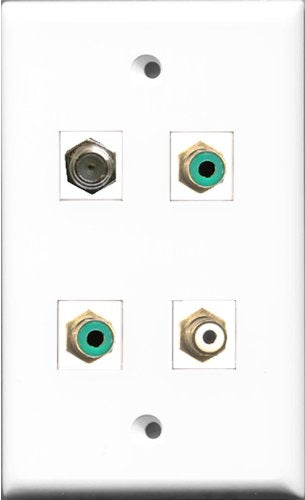 RiteAV 1 Port RCA White 2 Port RCA Green and 1 Port Coax Cable TV- F-Type Wall Plate