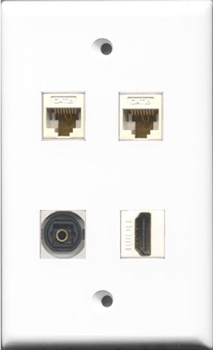 RiteAV 1 Port HDMI and 1 Port Toslink 2 Port Cat6 Ethernet White Wall Plate