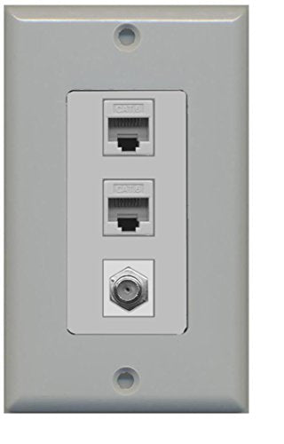 RiteAV Decorative 1 Gang Wall Plate (Gray/Gray) 3 Port - 2 x Cat6, 1 x Coax - Gray/Gray