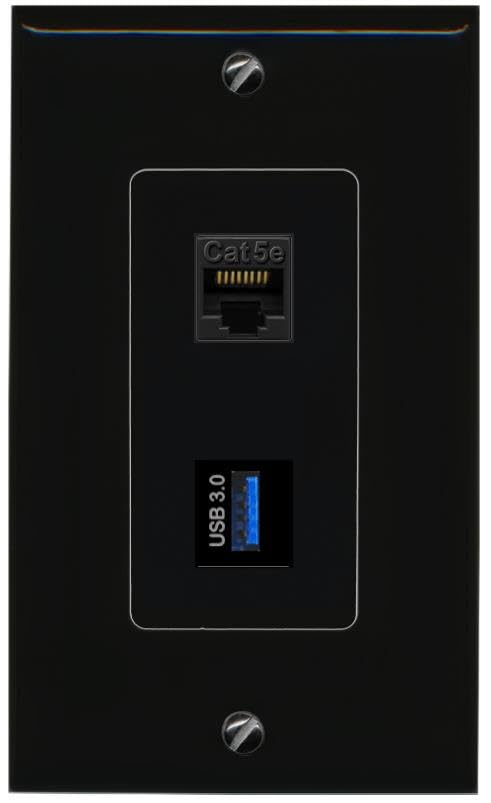 RiteAV CAT5E USB-3 Wall Plate Decorative [Black]