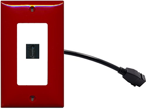 RiteAV (1 Gang Decorative HDMI Wall Plate w/Pigtail Extension Cable Red on White