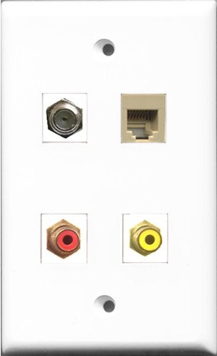 RiteAV 1 Port RCA Red and 1 Port RCA Yellow and 1 Port Coax Cable TV- F-Type and 1 Port Phone RJ11 RJ12 Beige Wall Plate