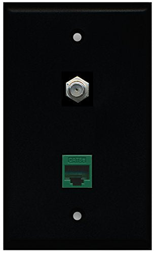 RiteAV - Black 1 Port Coax Cable TV- F-Type 1 Port Cat5e Ethernet Green Wall Plate