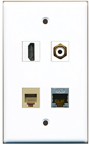 RiteAV - 1 Port HDMI 1 Port RCA White 1 Port Phone RJ11 RJ12 Beige 1 Port Shielded Cat6 Ethernet Wall Plate