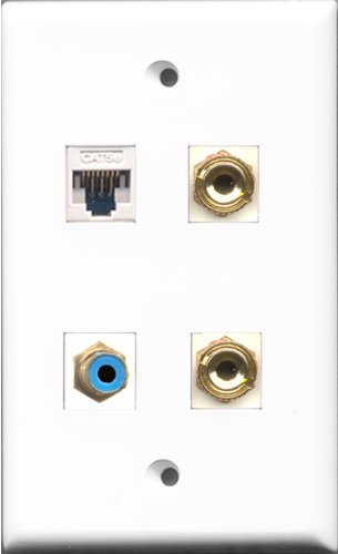 RiteAV - 1 Port RCA Blue and 1 Port Cat5e Ethernet White 2 Port Banana Speaker Wall Plate