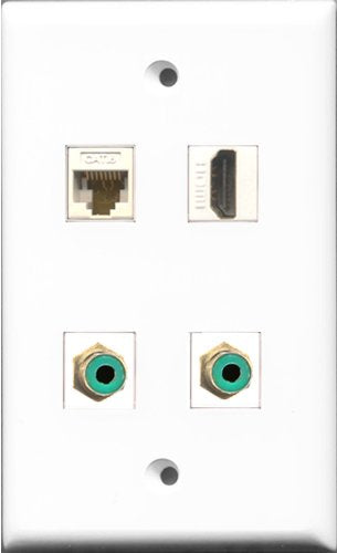 RiteAV 1 Port HDMI 2 Port RCA Green and 1 Port Cat6 Ethernet White Wall Plate