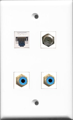 RiteAV - 2 Port RCA Blue and 1 Port Coax Cable TV- F-Type and 1 Port Cat5e Ethernet White Wall Plate