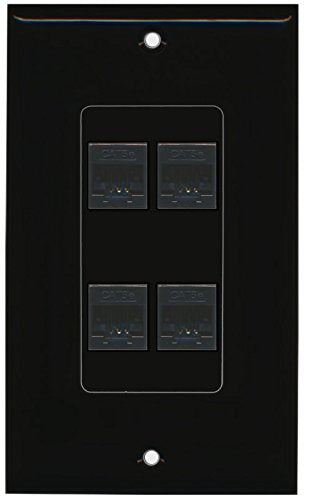 RiteAV (1 Gang Decorative 4 Cat5e Black Wall Plate Black