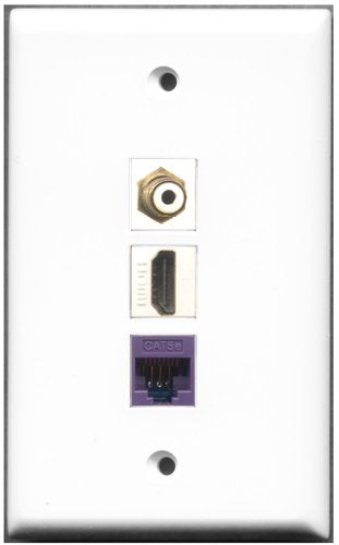 RiteAV - 1 Port HDMI 1 RCA White 1 Cat5e Ethernet Purple Wall Plate