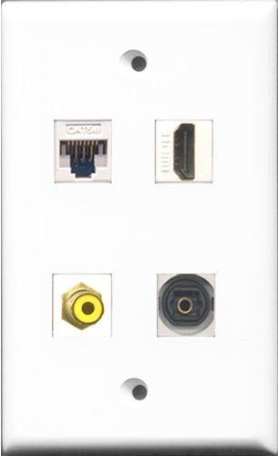 RiteAV - 1 Port HDMI and 1 Port RCA Yellow and 1 Port Toslink and 1 Port Cat5e Ethernet White Wall Plate