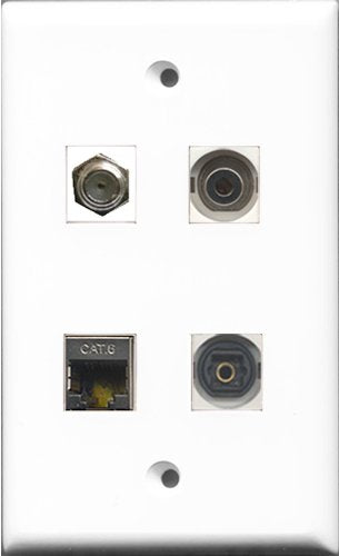 RiteAV 1 Port Coax Cable TV- F-Type and 1 Port Shielded Cat6 Ethernet and 1 Port Toslink and 1 Port 3.5mm Wall Plate