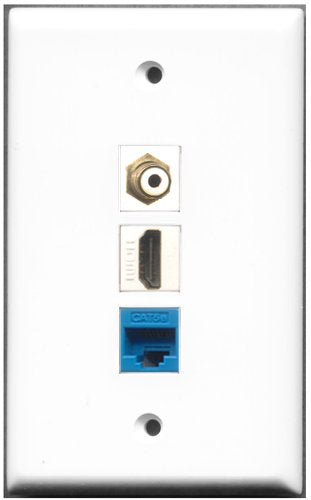 RiteAV - 1 Port HDMI 1 RCA White 1 Cat5e Ethernet Blue Wall Plate