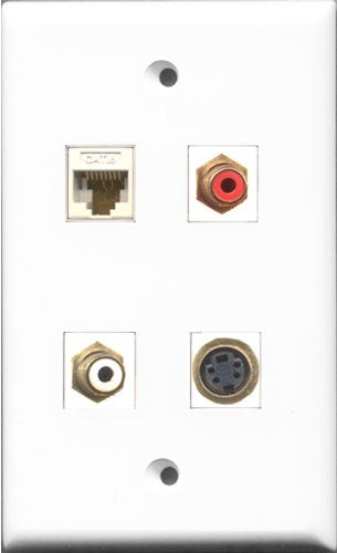 RiteAV 1 Port RCA Red and 1 Port RCA White and 1 Port S-Video and 1 Port Cat6 Ethernet White Wall Plate