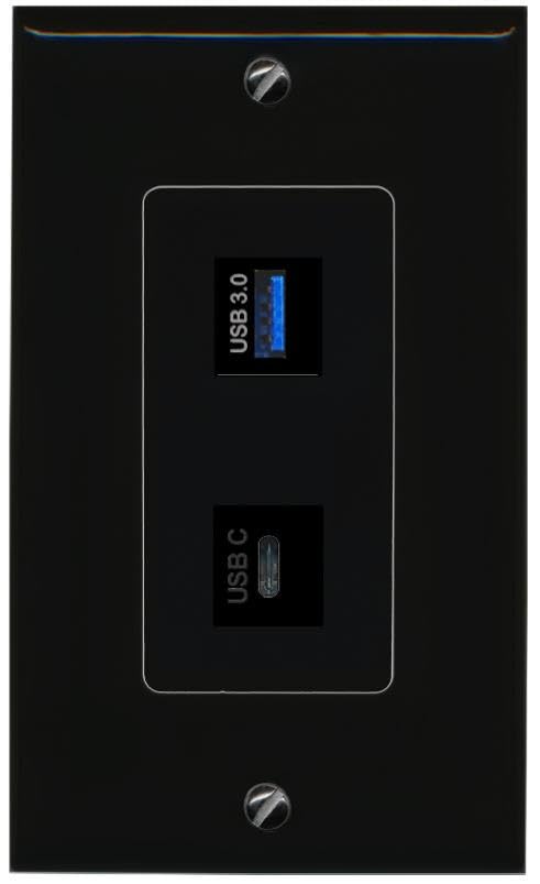 RiteAV USB-3 USBC Wall Plate Decorative [Black]