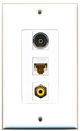 RiteAV 1 Port RCA Yellow 1 Port Toslink 1 Port Cat6 Ethernet White Wall Plate OVERSIZED