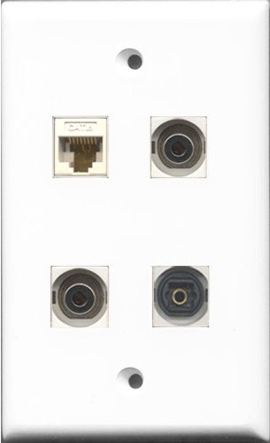 RiteAV 1 Port Toslink 2 Port 3.5mm and 1 Port Cat6 Ethernet White Wall Plate