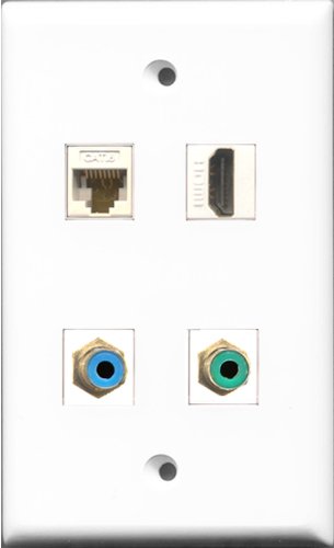 RiteAV 1 Port HDMI and 1 Port RCA Green and 1 Port RCA Blue and 1 Port Cat6 Ethernet White Wall Plate