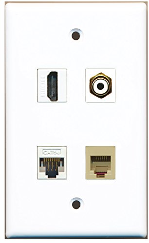 RiteAV - 1 Port HDMI 1 Port RCA White 1 Port Phone RJ11 RJ12 Beige 1 Port Cat5e Ethernet White Wall Plate