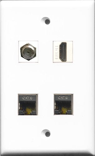 RiteAV 1 Port HDMI and 1 Port Coax Cable TV- F-Type 2 Port Shielded Cat6 Ethernet Wall Plate