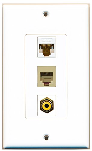 RiteAV 1 Port RCA Yellow 1 Port Phone RJ11 RJ12 Beige 1 Port Cat6 Ethernet White Wall Plate OVERSIZED