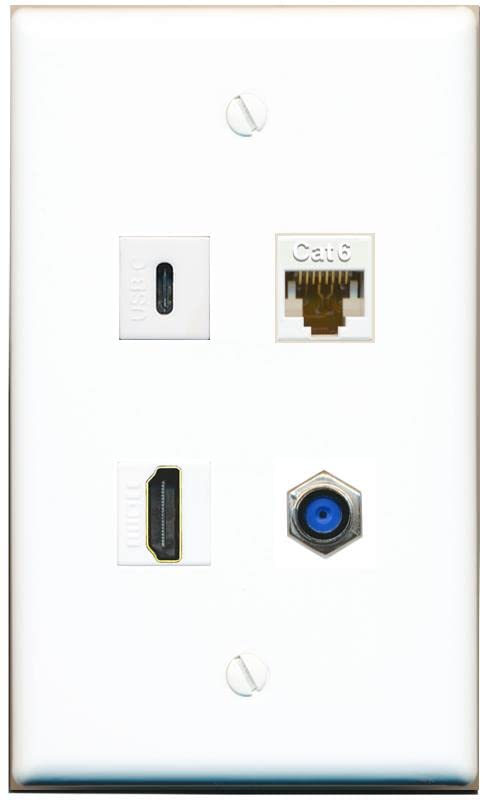 RiteAV USBC HDMI Cat6 Coax F81 Wall Plate - Flat [White/White]