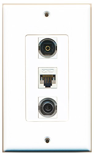 RiteAV 1 Port Toslink 1 Port 3.5mm 1 Port Cat5e Ethernet White Wall Plate OVERSIZED